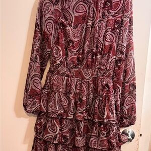 Express Red and Black Paisley Long Sleeve Dress